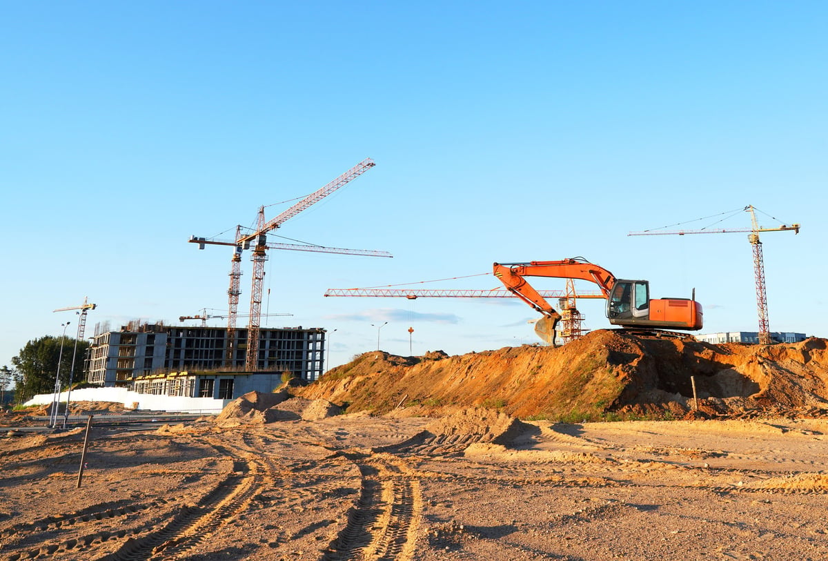 Construction site with tower cranes