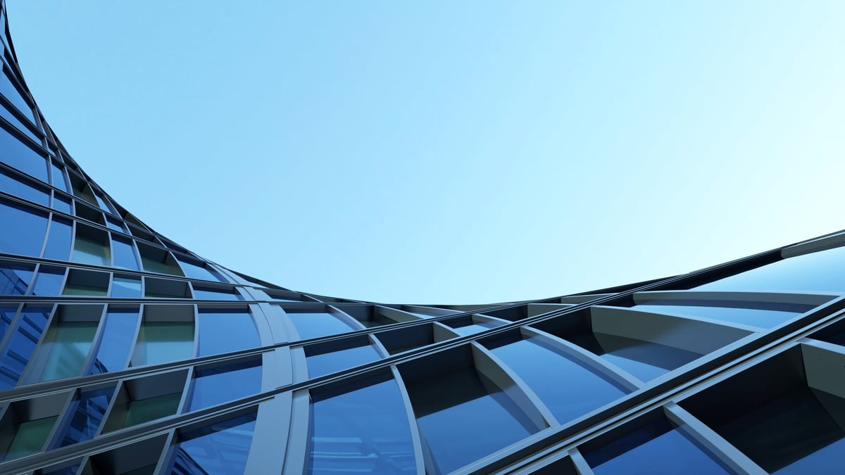 Corporate office building with curved glass